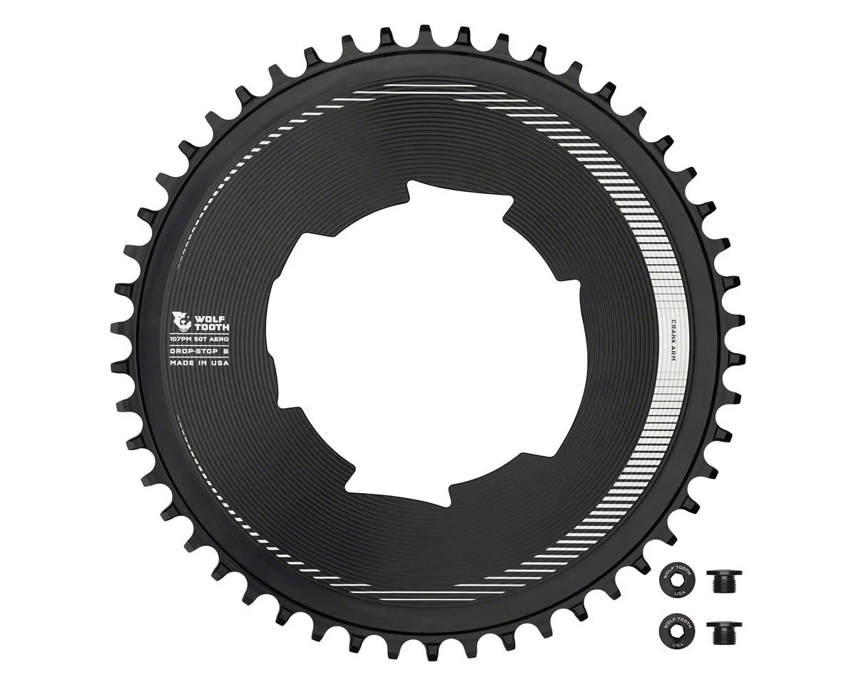 Wolf Tooth Components Aero Chainring (Black) (Drop-Stop B) (Single) (50T) (For SRAM 107 BCD Cranksets)